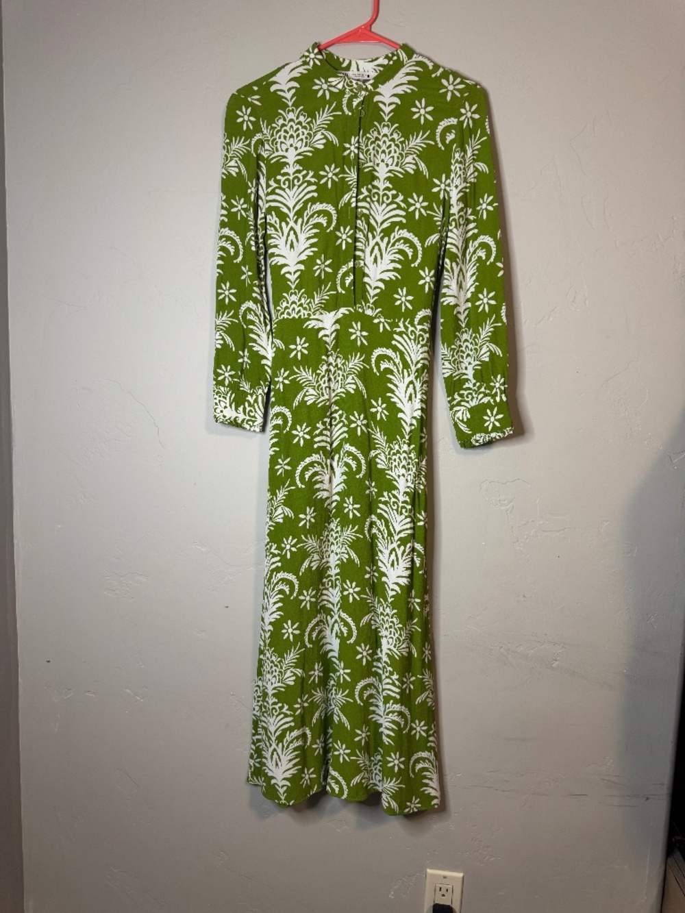 ZARA Green and White Floral Long Sleeve Maxi Dress, Size S